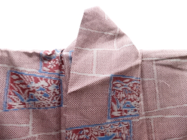  未使用品　石畳に家屋風景模様織り出し西陣お召着物